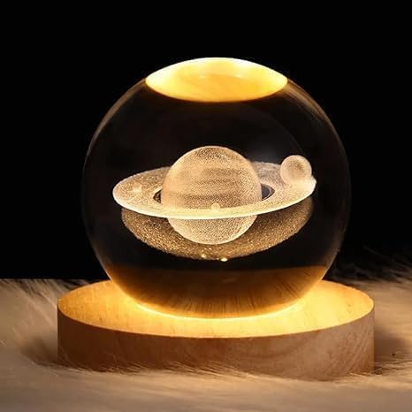 3D Crystal Moon Lamp – Engraved Crystal Ball with Wooden Base