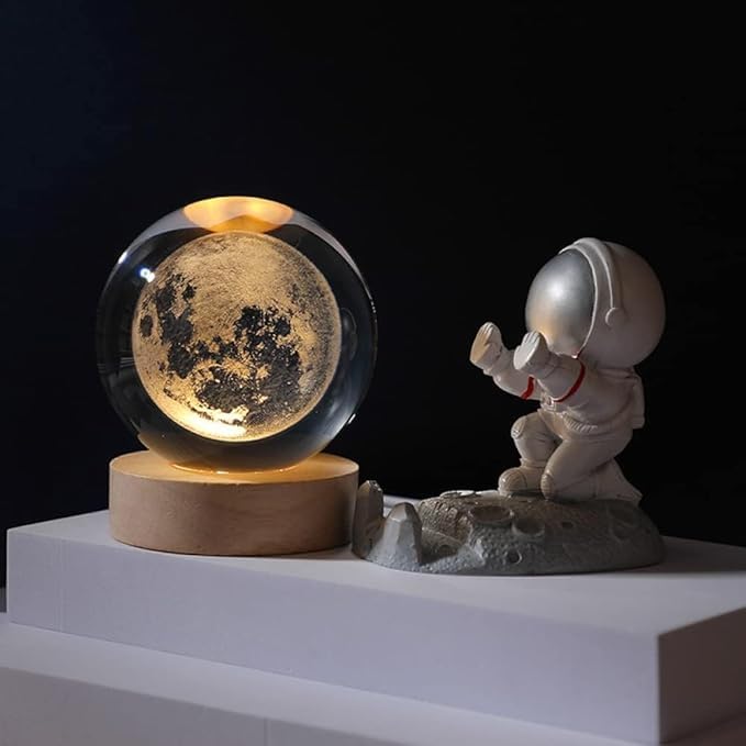 3D Moon Lamp with Wooden Stand