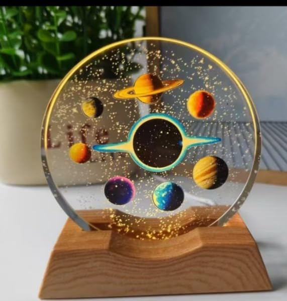 3D Crystal Moon Lamp – Engraved Crystal Ball with Wooden Base