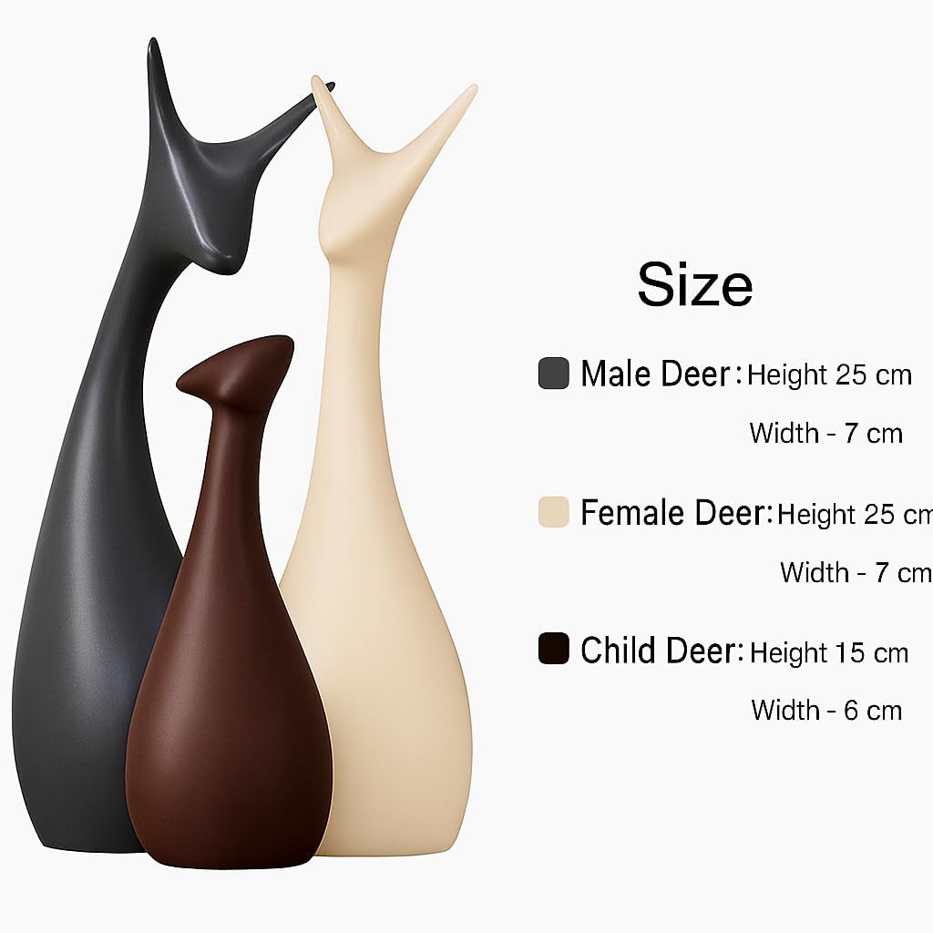 Lucky Deer Family Matte Finish Ceramic Figures - (Set of 3, Matte Brown)