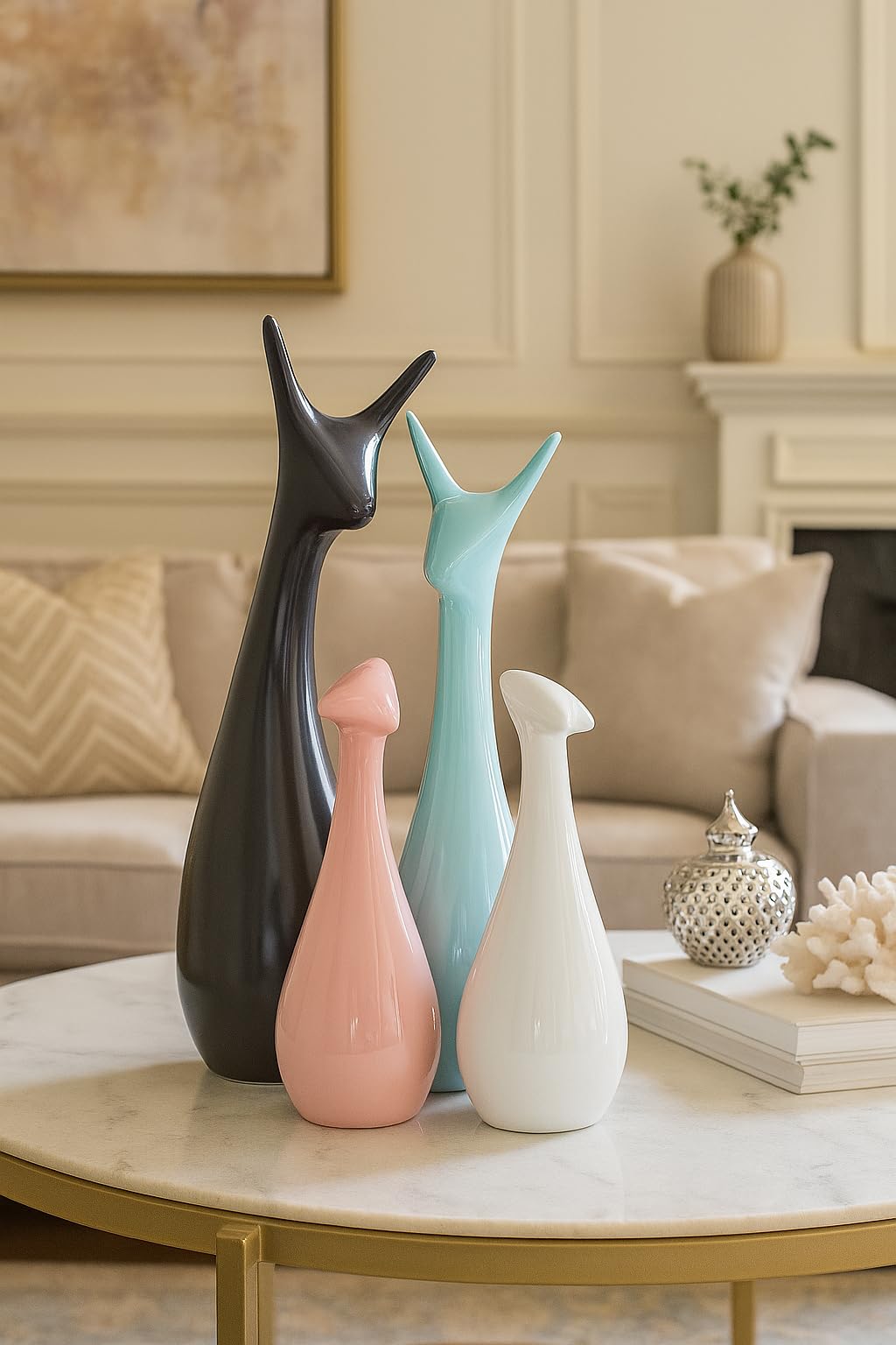 Lucky Deer Family Matte Finish Ceramic Figures - (Set of 3, Matte Brown)