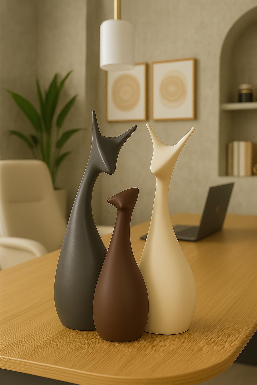 Lucky Deer Family Matte Finish Ceramic Figures - (Set of 3, Matte Brown)
