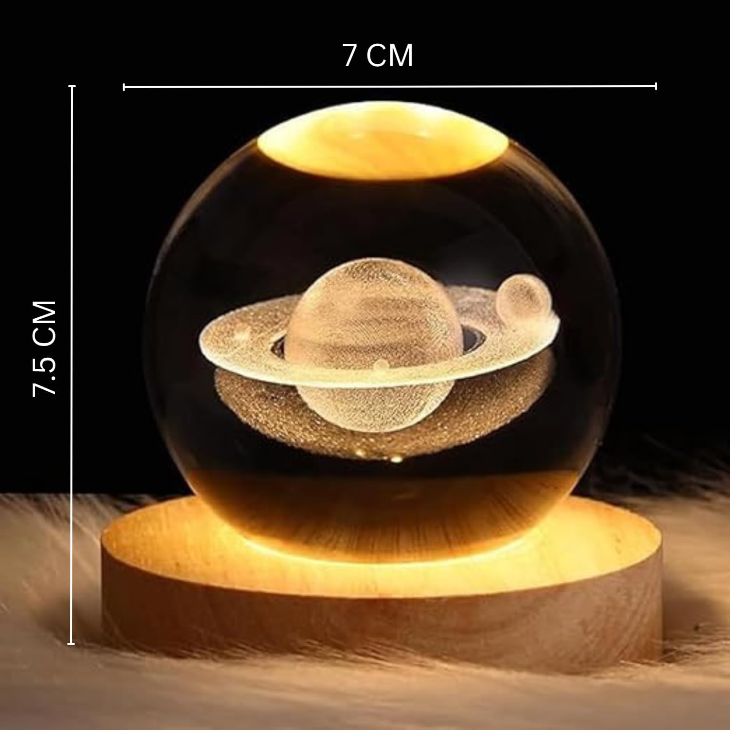 3D Crystal Moon Lamp – Engraved Crystal Ball with Wooden Base