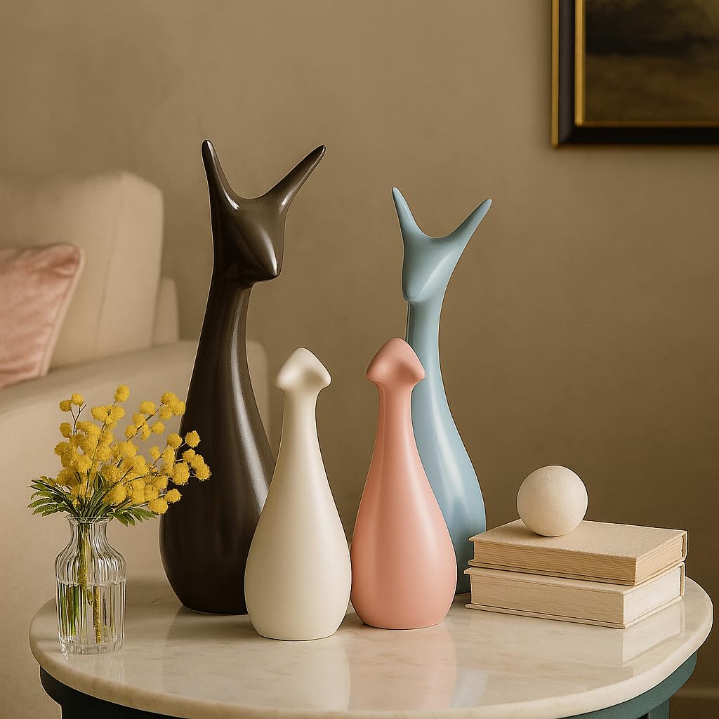 Lucky Deer Family Matte Finish Ceramic Figures - (Set of 3, Matte Brown)