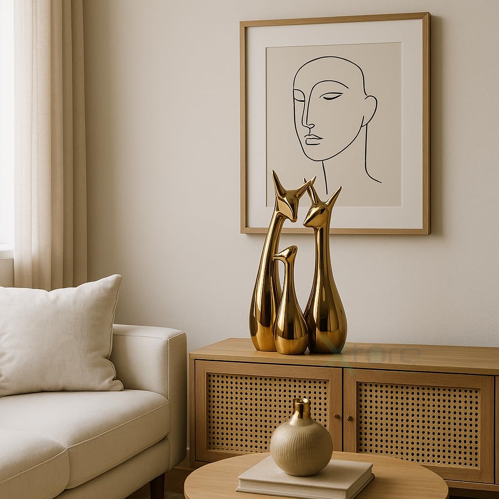 Lucky Deer Family | Metallic Golden Finish Ceramic Figurine for Decor - (Set of 3, Golden)