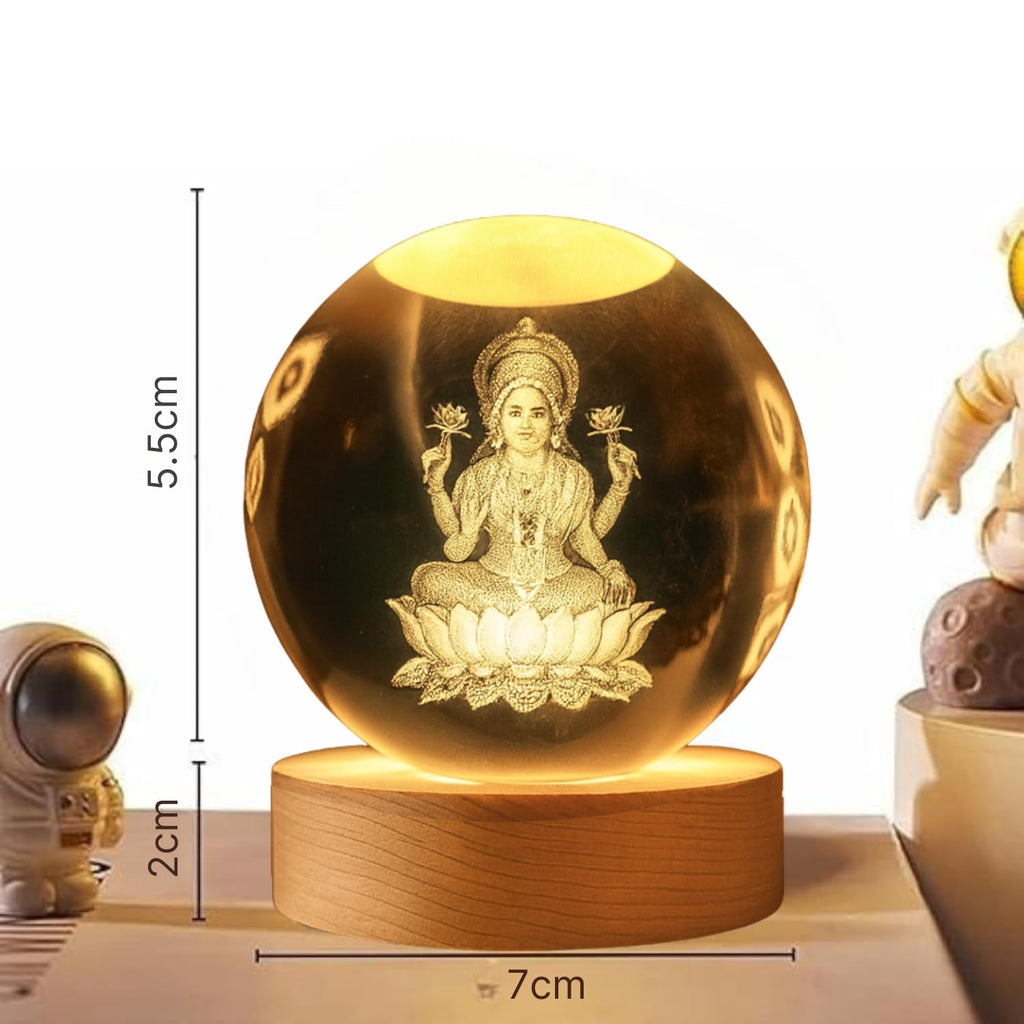 3D Crystal Moon Lamp – Engraved Crystal Ball with Wooden Base
