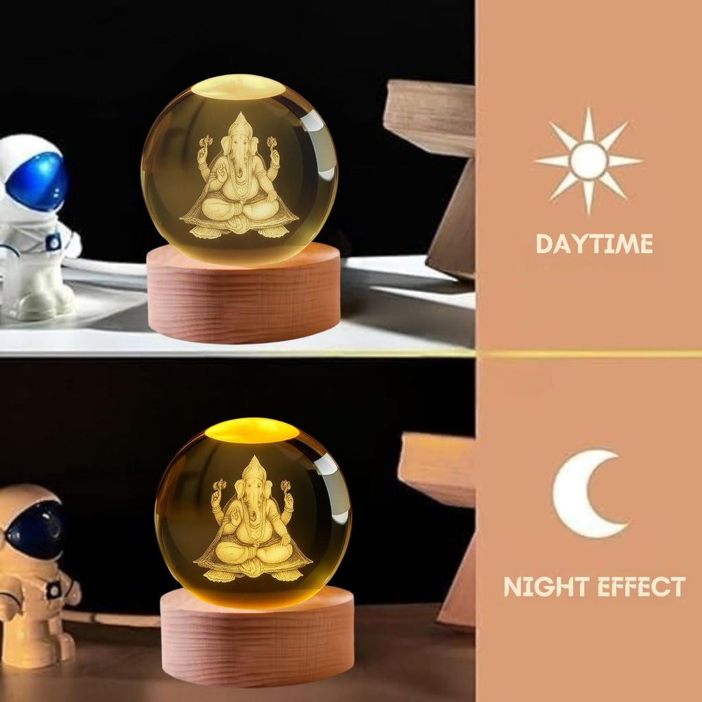 3D Crystal Moon Lamp – Engraved Crystal Ball with Wooden Base