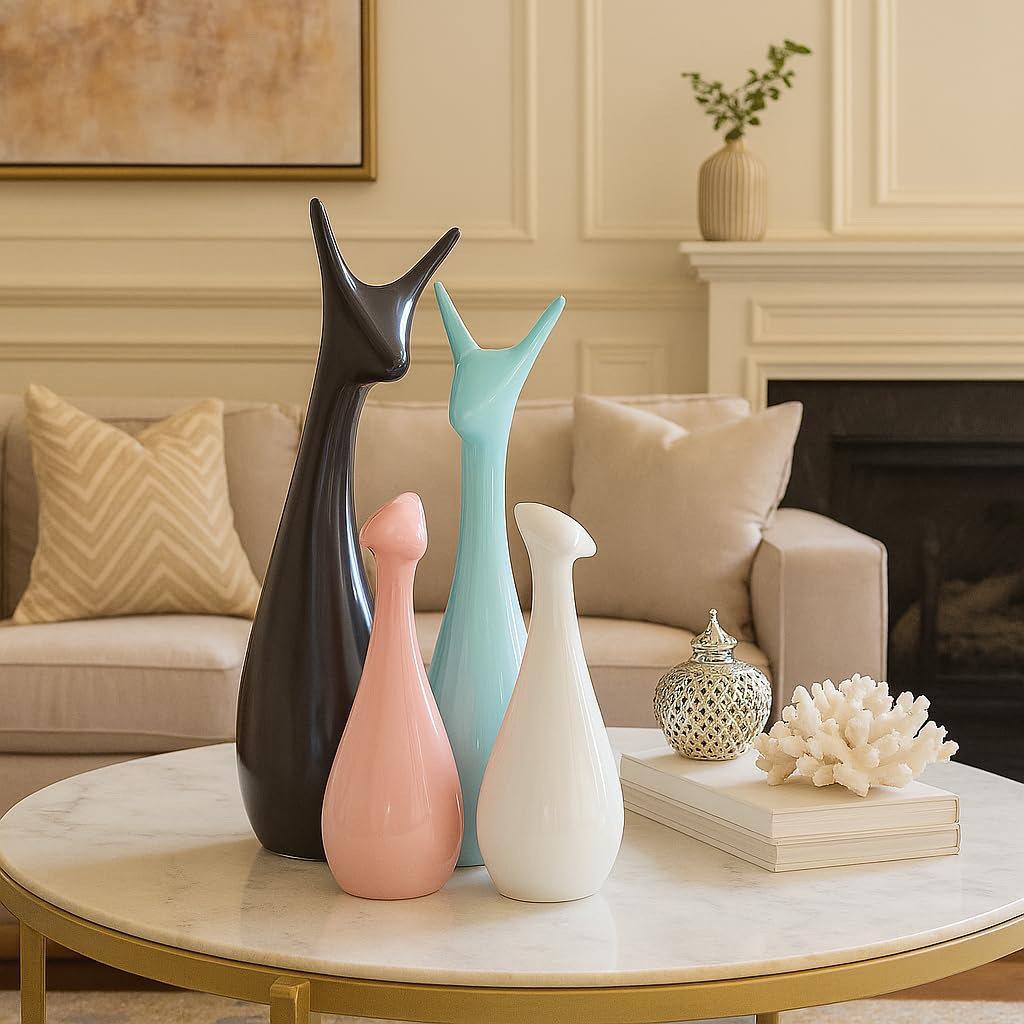 Lucky Deer Family Matte Finish Ceramic Figures - (Set of 3, Matte Brown)