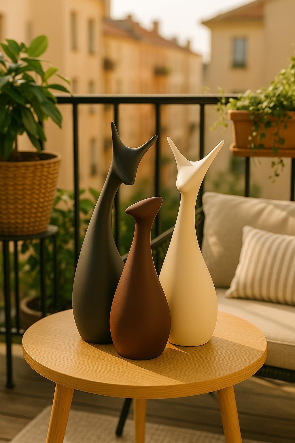 Lucky Deer Family Matte Finish Ceramic Figures - (Set of 3, Matte Brown)