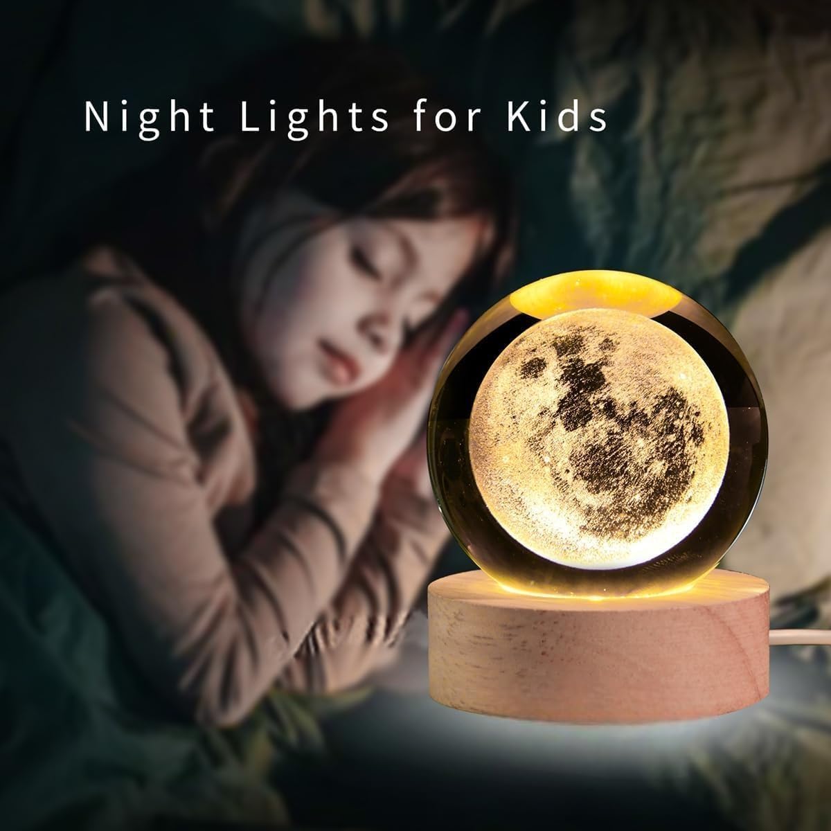 3D Moon Lamp with Wooden Stand