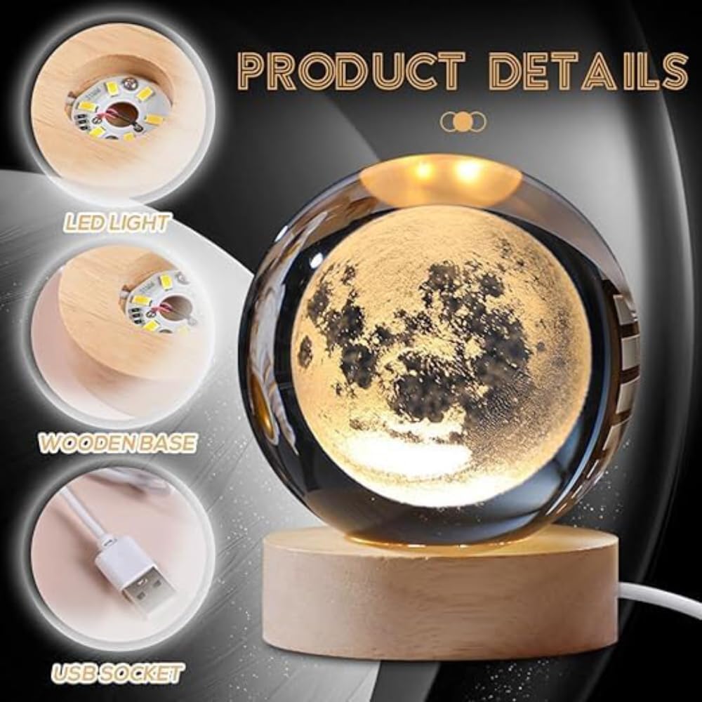 3D Moon Lamp with Wooden Stand