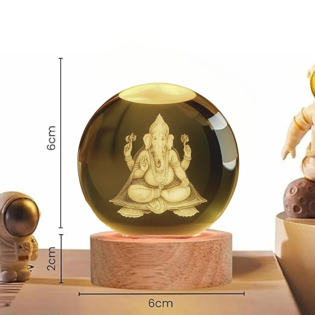 3D Crystal Moon Lamp – Engraved Crystal Ball with Wooden Base