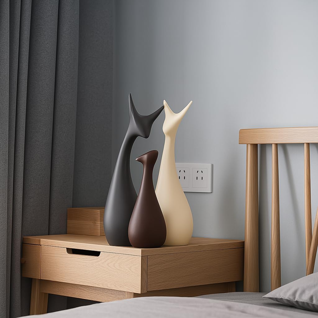 Lucky Deer Family Matte Finish Ceramic Figures - (Set of 3, Matte Brown)