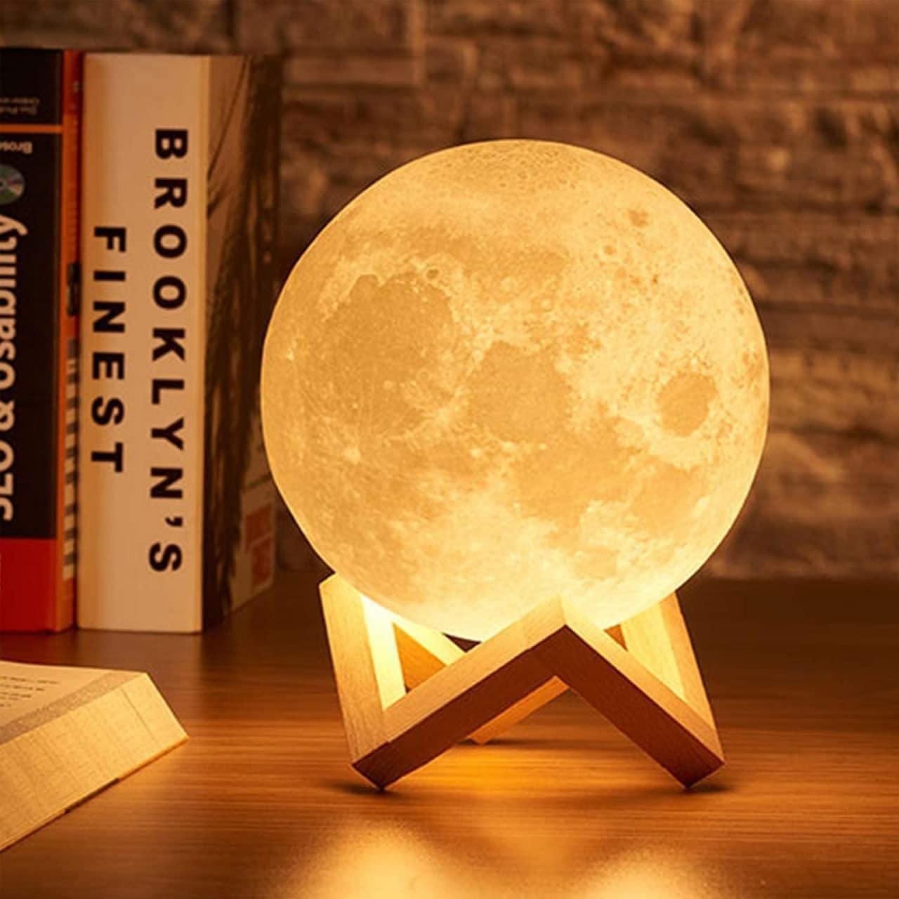 3D Moon Lamp with Wooden Stand