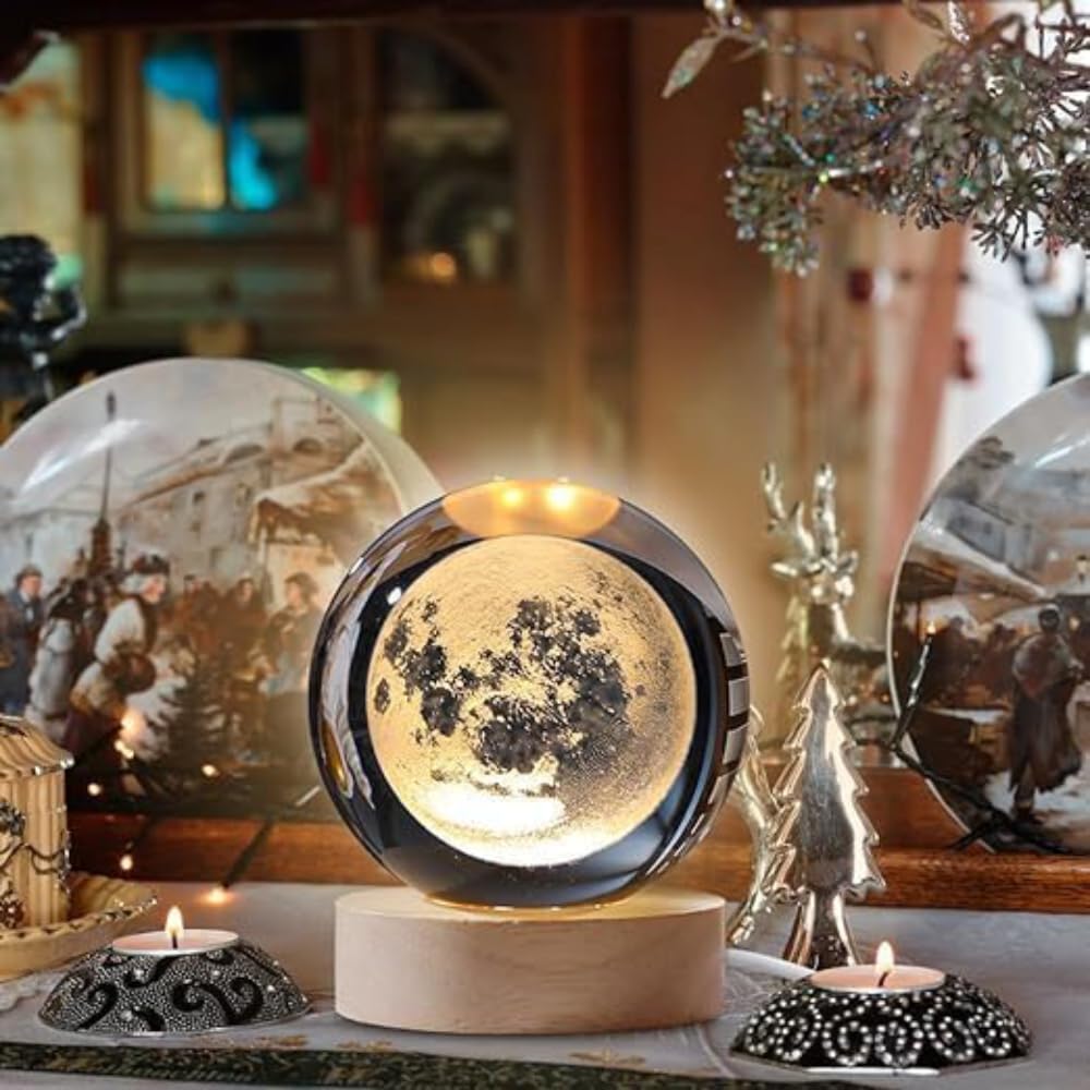 3D Moon Lamp with Wooden Stand