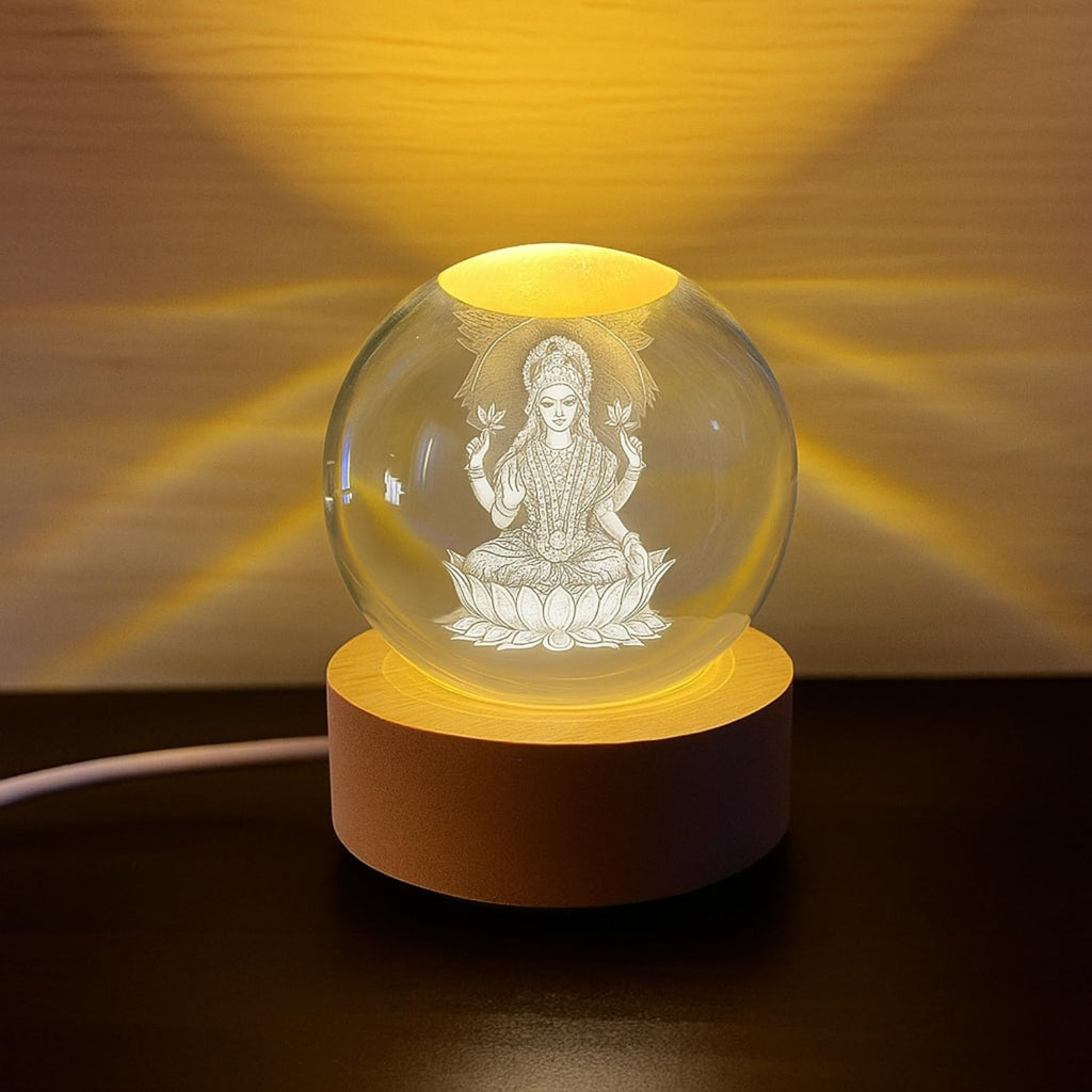 3D Crystal Moon Lamp – Engraved Crystal Ball with Wooden Base