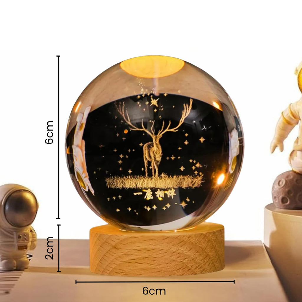 3D Crystal Moon Lamp – Engraved Crystal Ball with Wooden Base