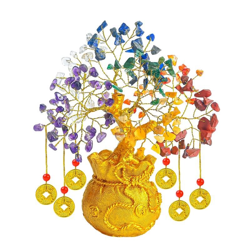 7 Chakra Crystal Bonsai Tree with Golden Money Bag Base
