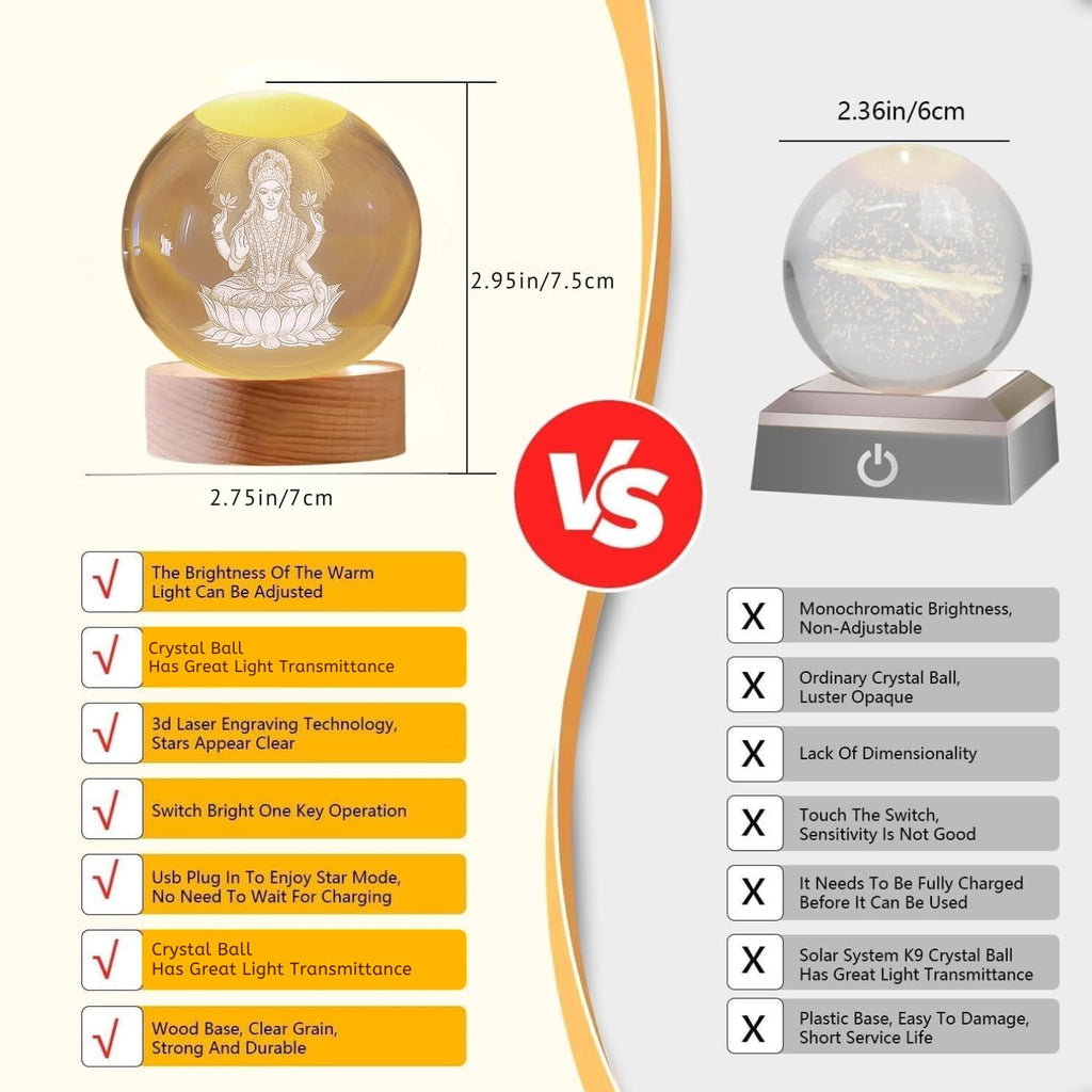 3D Crystal Moon Lamp – Engraved Crystal Ball with Wooden Base