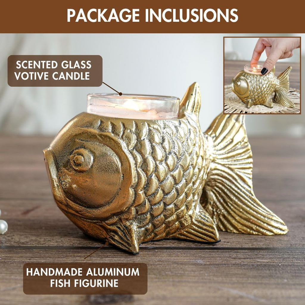 BEHOMA Metal Dancing Peacock Figurine for Good Luck & Love,Candle Holder for Home Dcor Tabletop Living,Showpiece for Valentine's Day,Birthday(Scented Glass Votive Candle Included),Gold,18.5cm,11cm