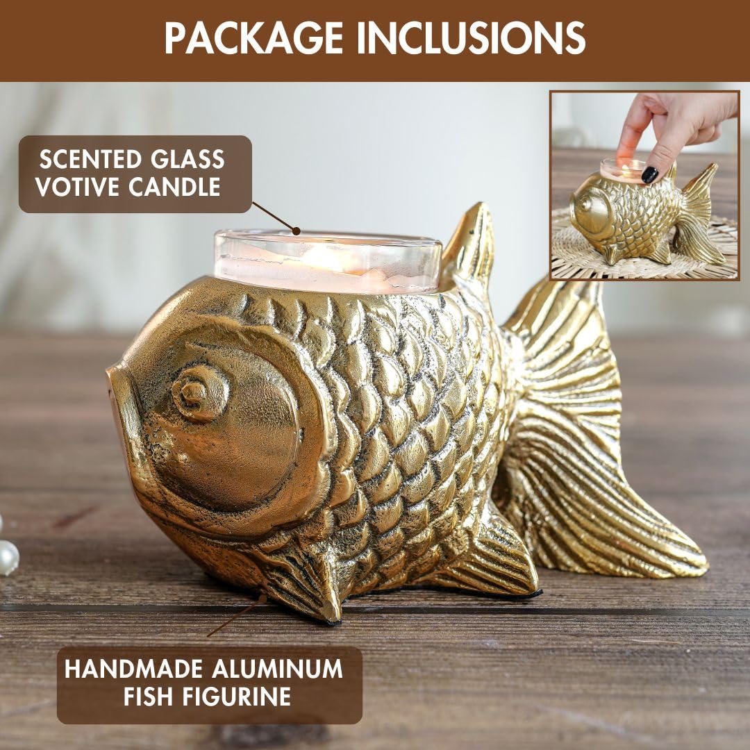 BEHOMA Metal Dancing Peacock Figurine for Good Luck & Love,Candle Holder for Home Dcor Tabletop Living,Showpiece for Valentine's Day,Birthday(Scented Glass Votive Candle Included),Gold,18.5cm,11cm