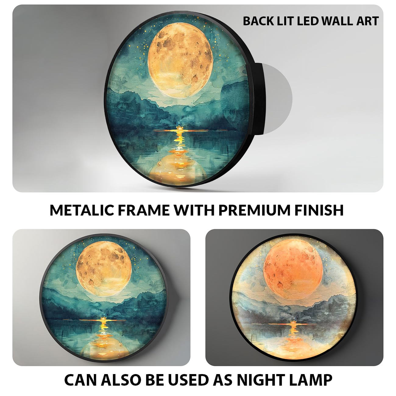 Full Moon Scenic View Night Wall Lamp Painting