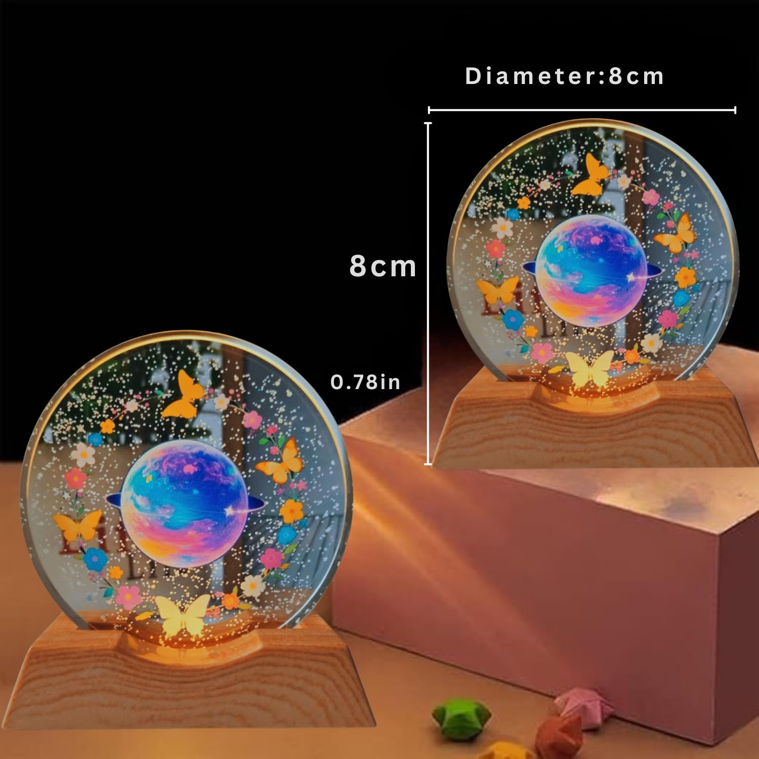 3D Crystal Moon Lamp – Engraved Crystal Ball with Wooden Base