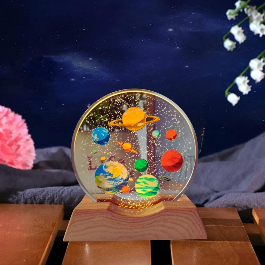 3D Crystal Moon Lamp – Engraved Crystal Ball with Wooden Base