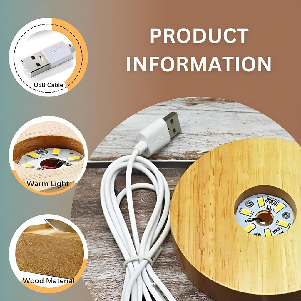 3D Crystal Moon Lamp – Engraved Crystal Ball with Wooden Base