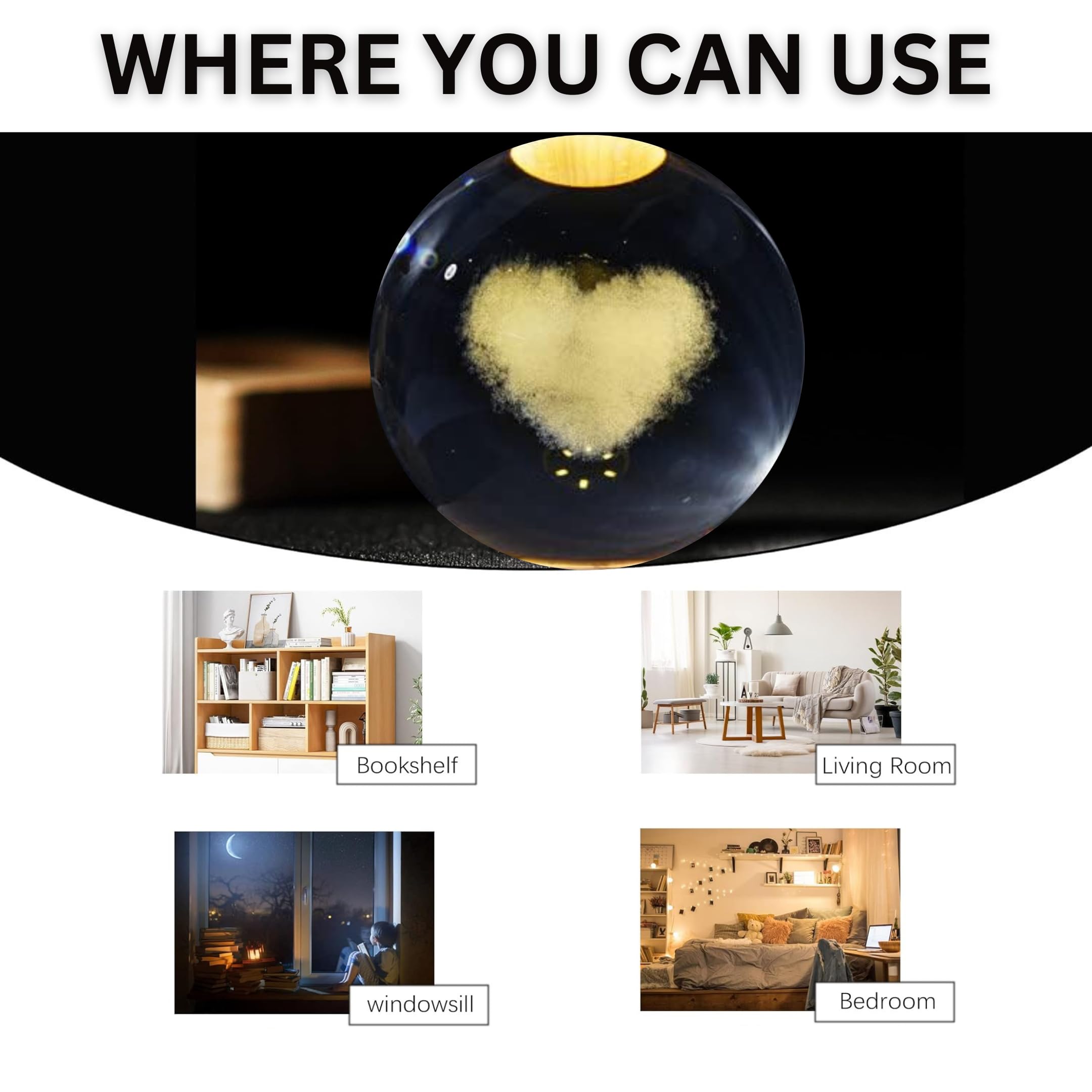 3D Crystal Moon Lamp – Engraved Crystal Ball with Wooden Base