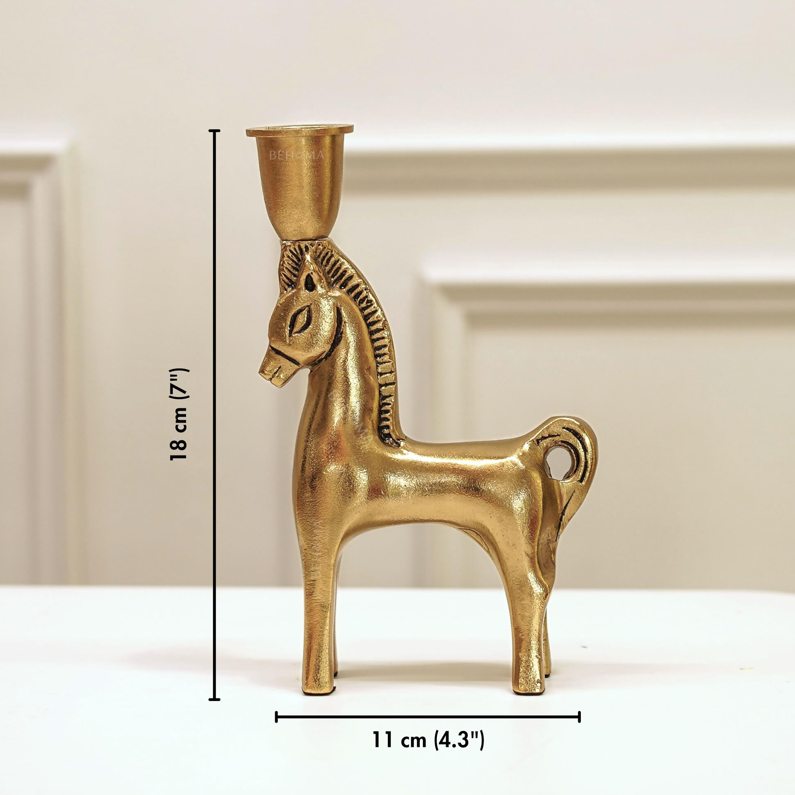 BEHOMA Metal Dancing Peacock Figurine for Good Luck & Love,Candle Holder for Home Dcor Tabletop Living,Showpiece for Valentine's Day,Birthday(Scented Glass Votive Candle Included),Gold,18.5cm,11cm