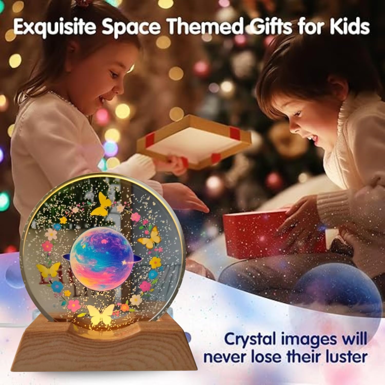 3D Crystal Moon Lamp – Engraved Crystal Ball with Wooden Base