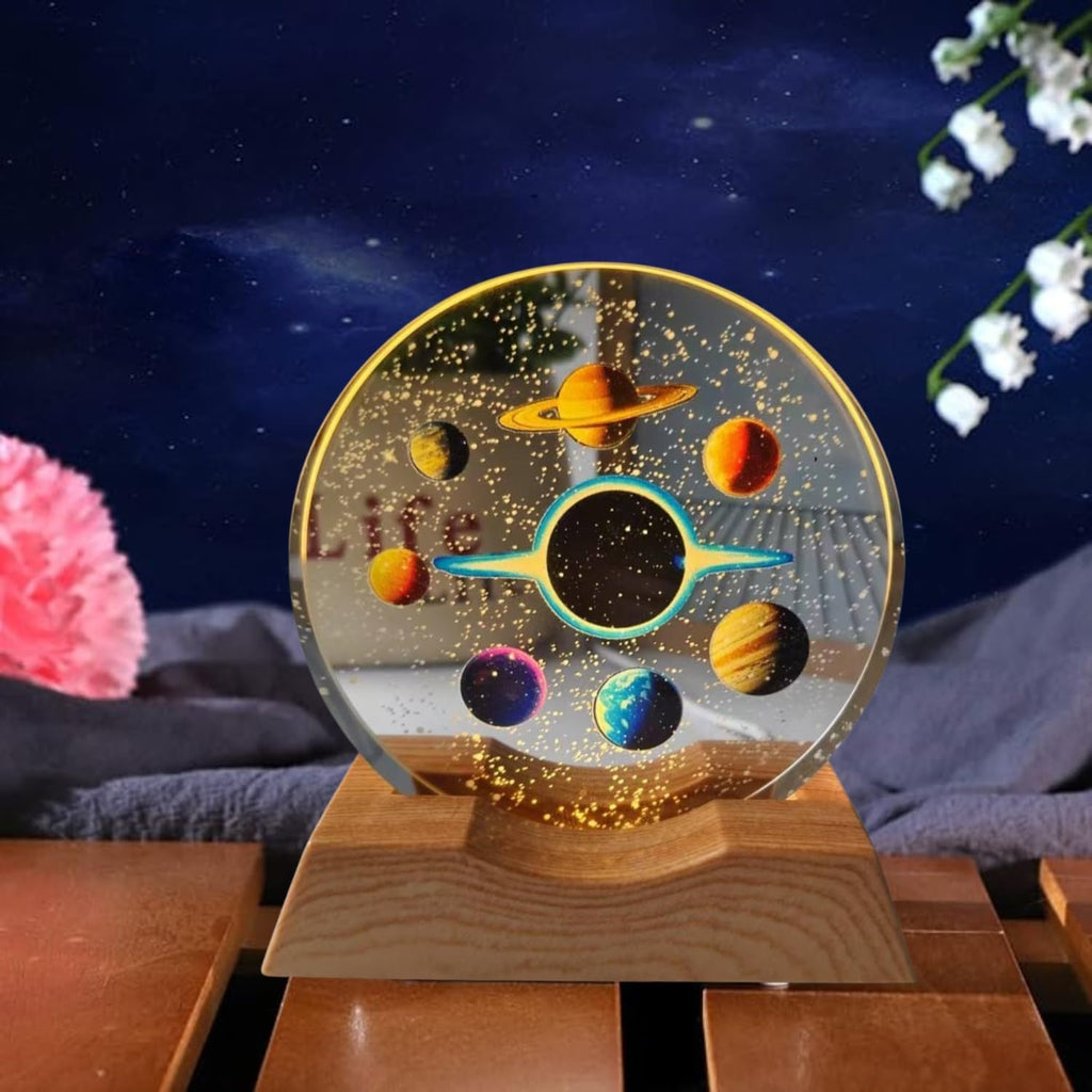 3D Crystal Moon Lamp – Engraved Crystal Ball with Wooden Base