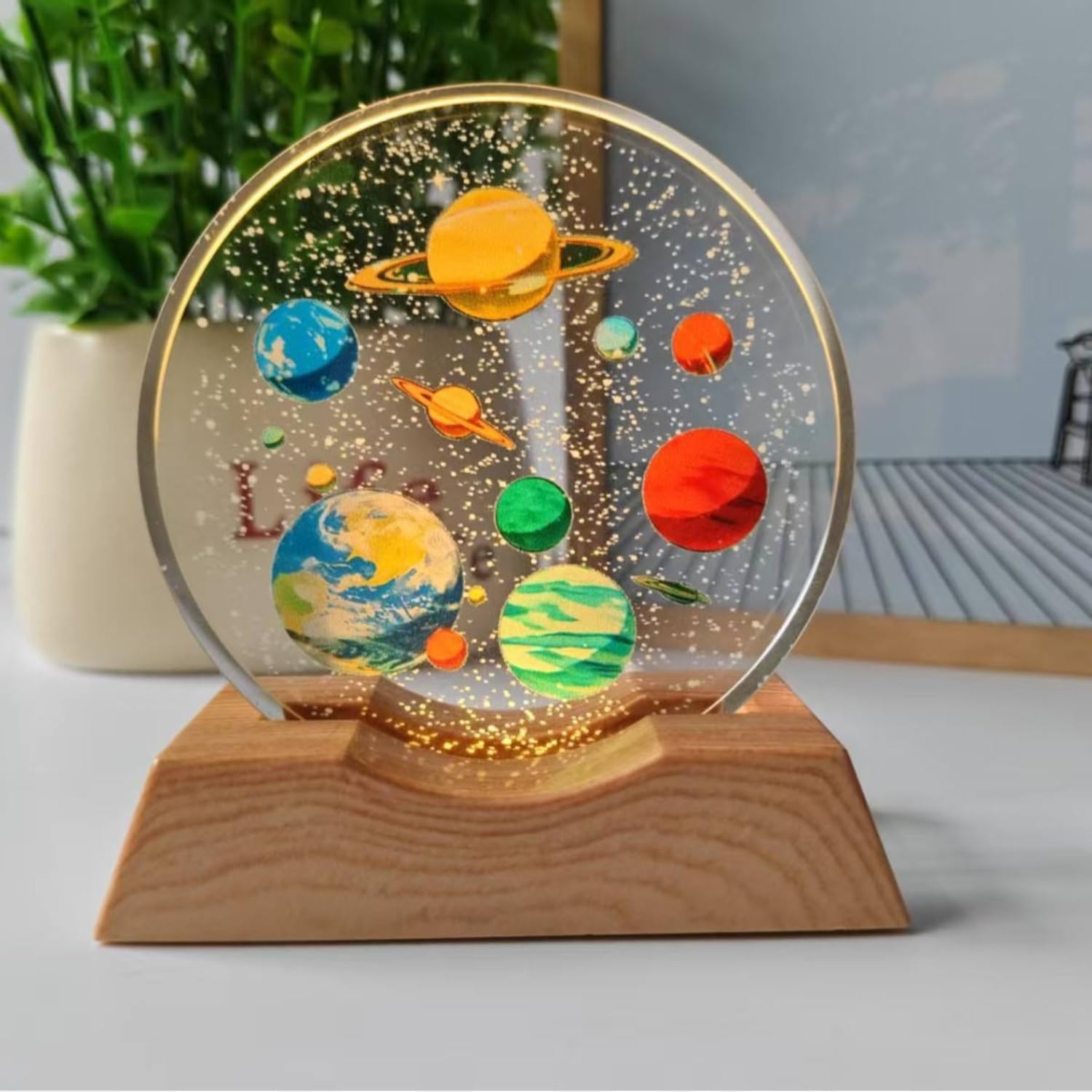 3D Crystal Moon Lamp – Engraved Crystal Ball with Wooden Base