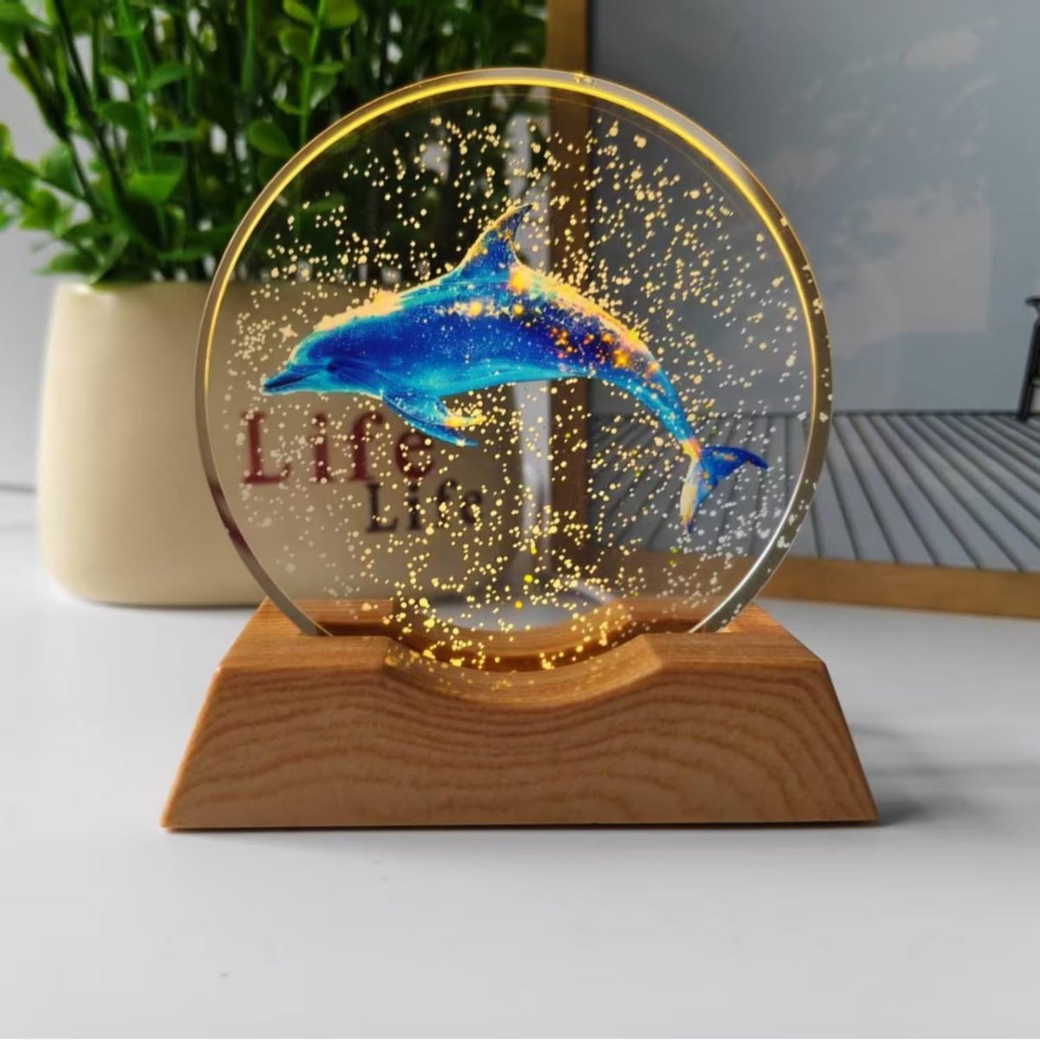 3D Crystal Moon Lamp – Engraved Crystal Ball with Wooden Base