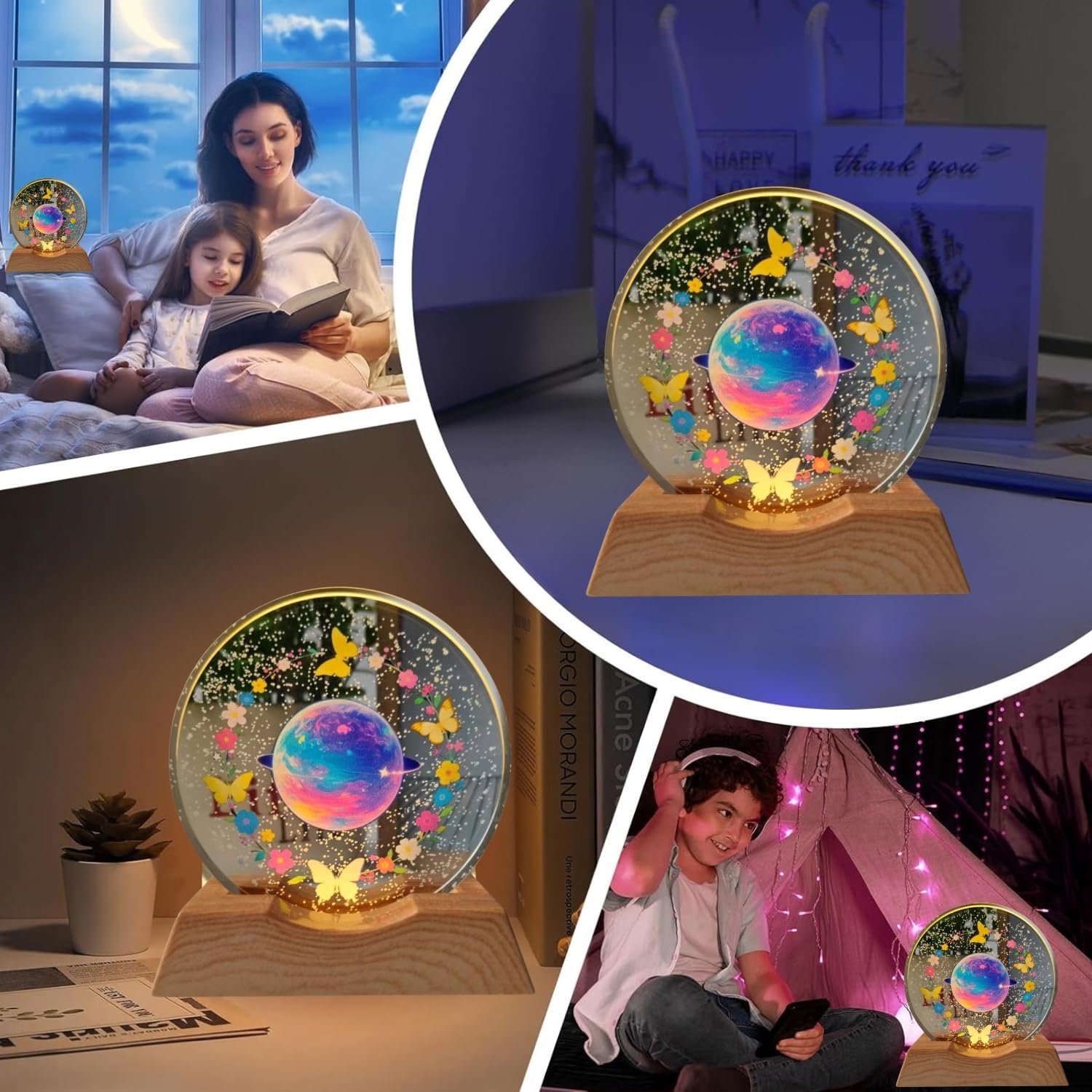 3D Crystal Moon Lamp – Engraved Crystal Ball with Wooden Base