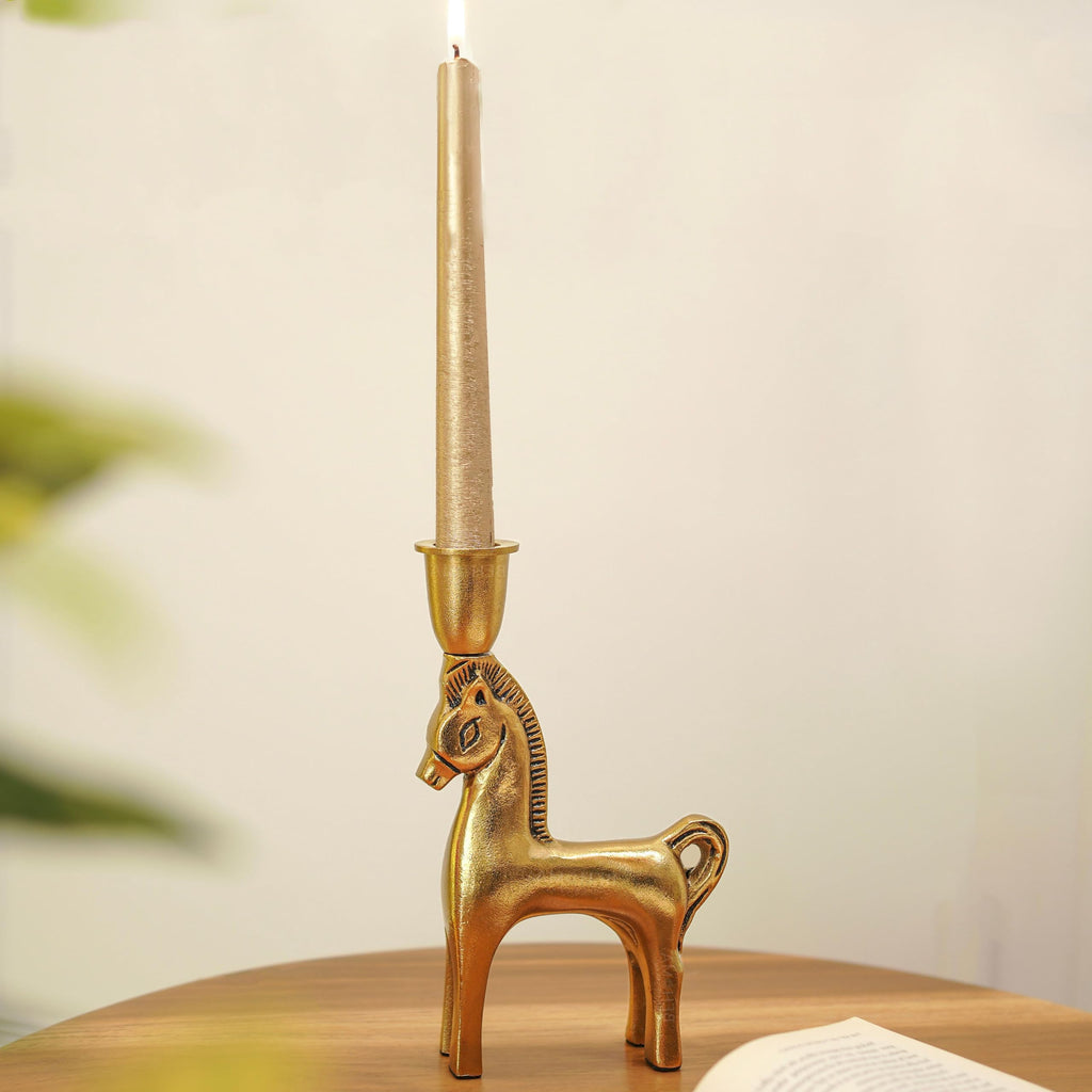 BEHOMA Metal Dancing Peacock Figurine for Good Luck & Love,Candle Holder for Home Dcor Tabletop Living,Showpiece for Valentine's Day,Birthday(Scented Glass Votive Candle Included),Gold,18.5cm,11cm