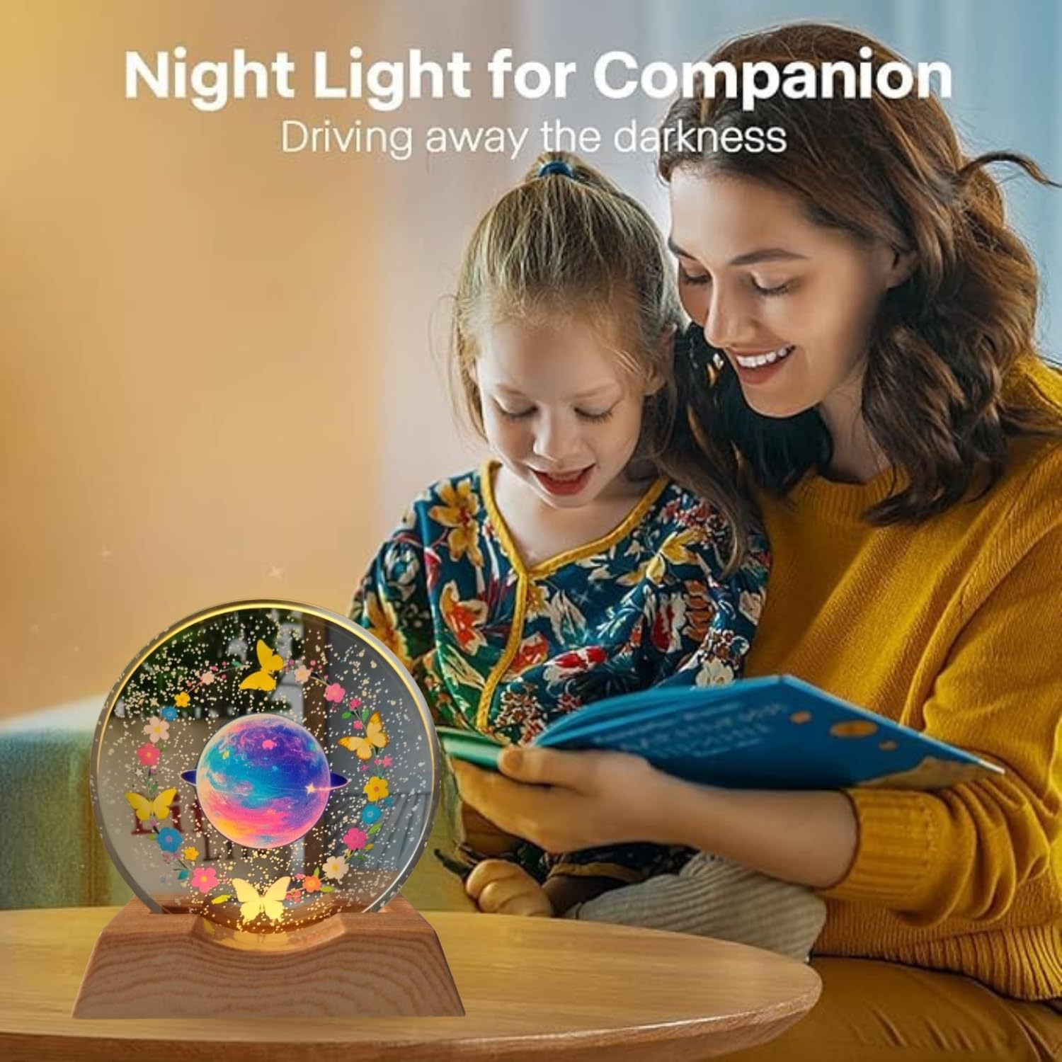 3D Crystal Moon Lamp – Engraved Crystal Ball with Wooden Base