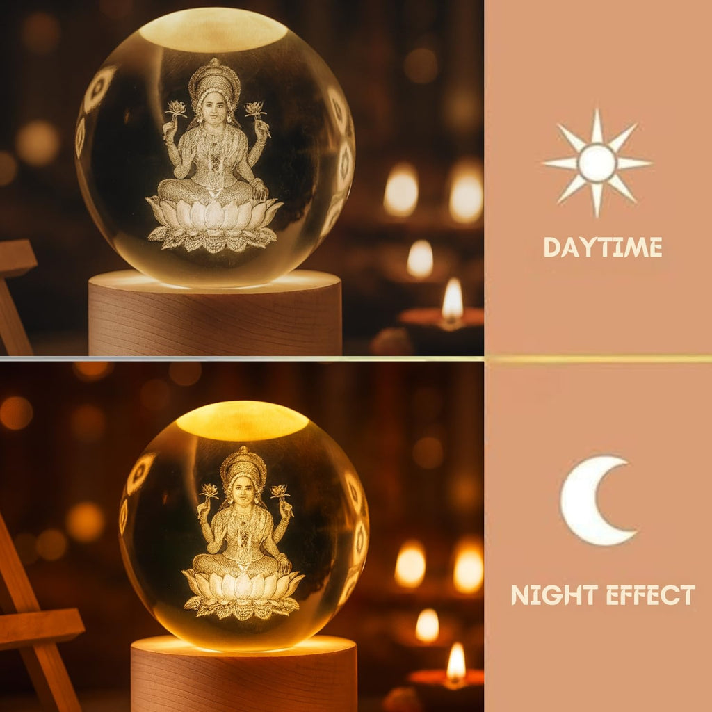 3D Crystal Moon Lamp – Engraved Crystal Ball with Wooden Base