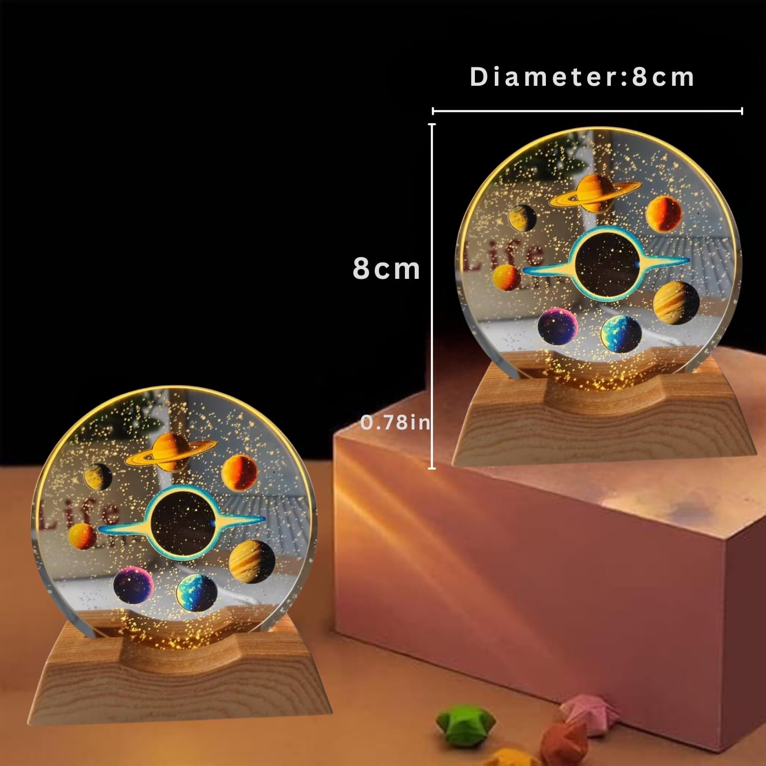 3D Crystal Moon Lamp – Engraved Crystal Ball with Wooden Base