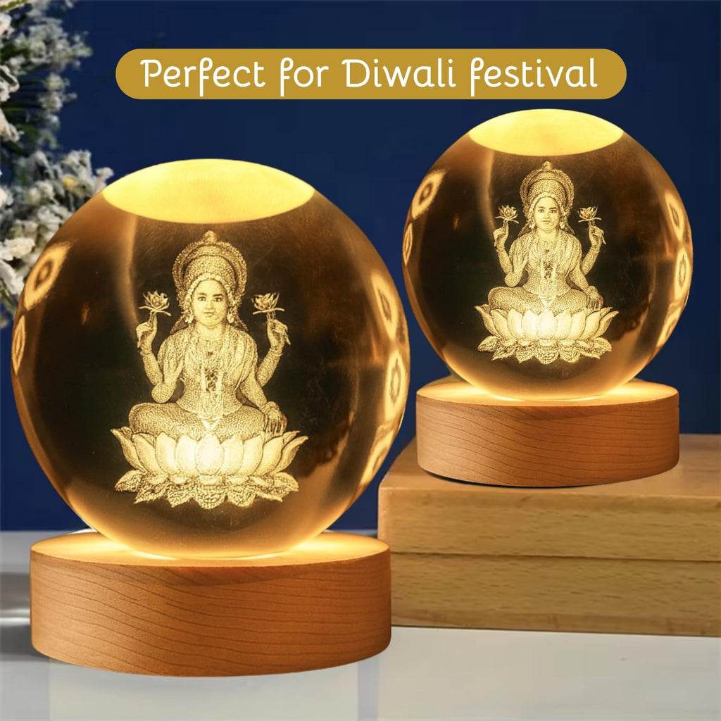 3D Crystal Moon Lamp – Engraved Crystal Ball with Wooden Base