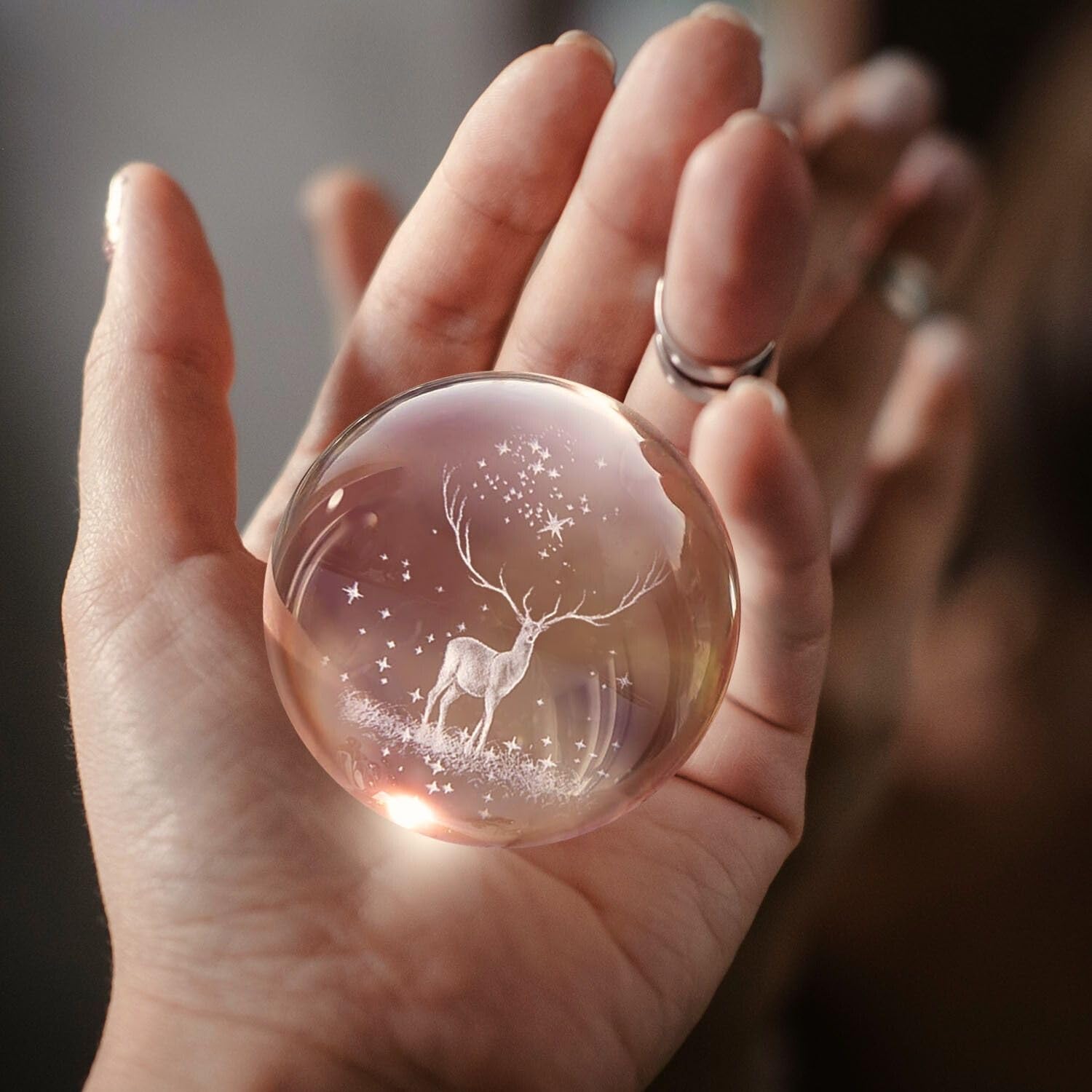 3D Crystal Moon Lamp – Engraved Crystal Ball with Wooden Base