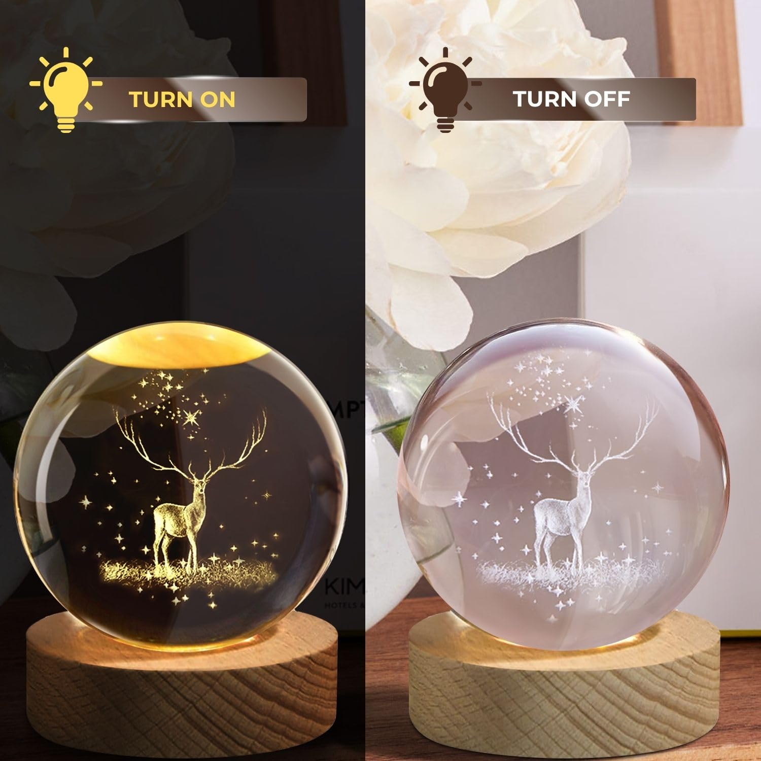 3D Crystal Moon Lamp – Engraved Crystal Ball with Wooden Base