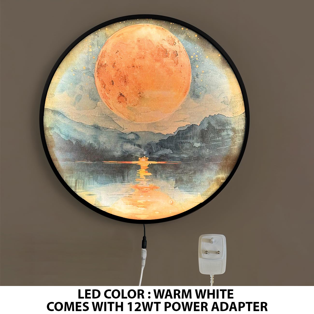 Full Moon Scenic View Night Wall Lamp Painting