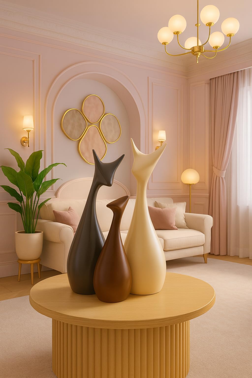 Lucky Deer Family Matte Finish Ceramic Figures - (Set of 3, Matte Brown)