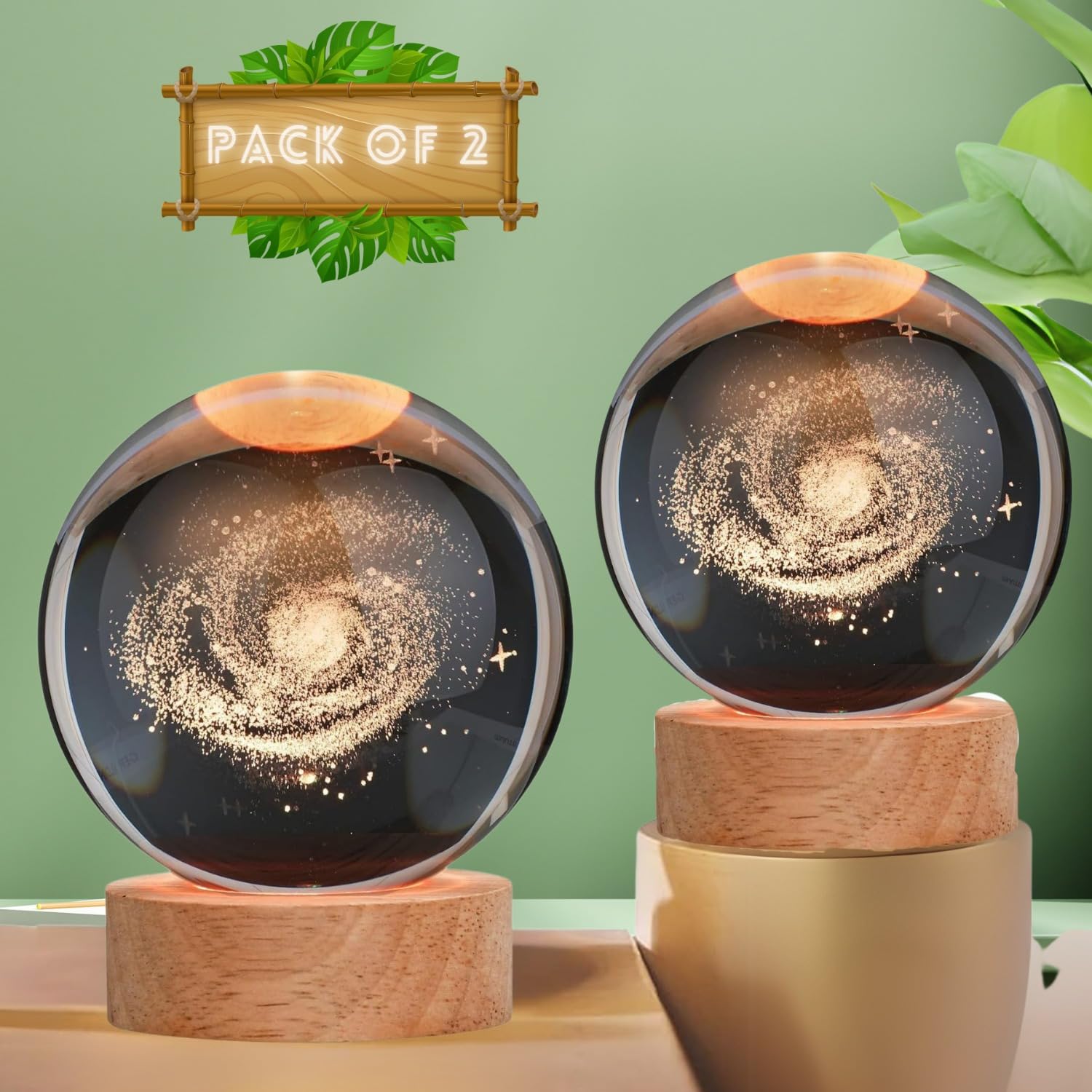 3D Crystal Moon Lamp – Engraved Crystal Ball with Wooden Base