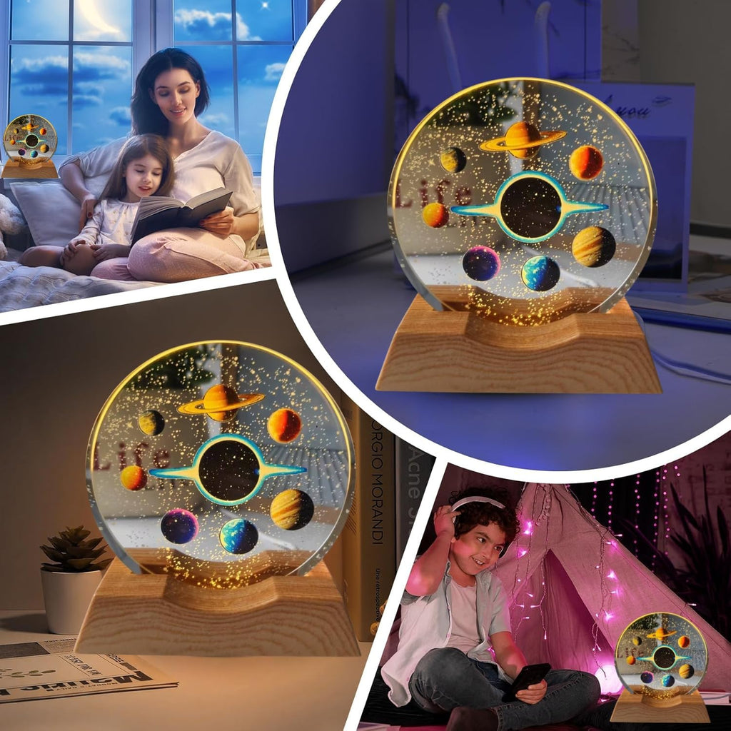 3D Crystal Moon Lamp – Engraved Crystal Ball with Wooden Base