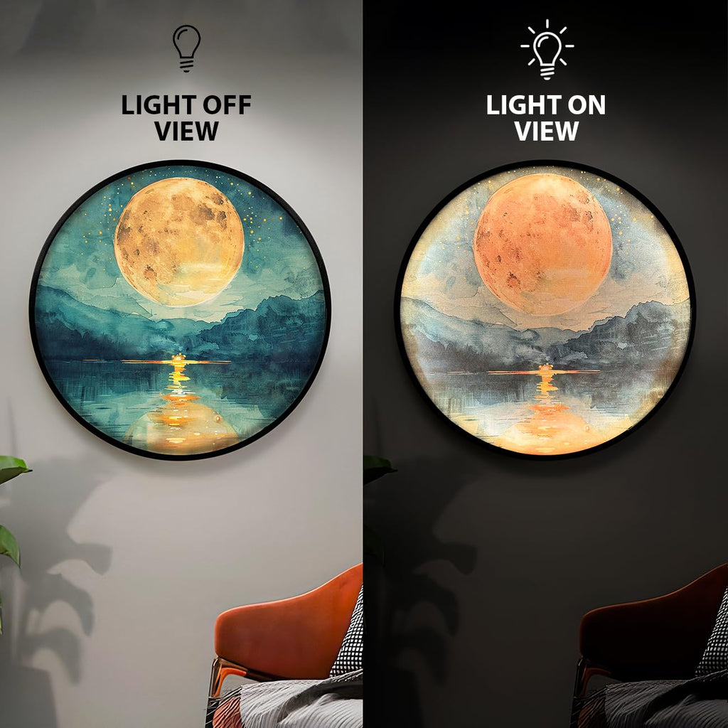 Full Moon Scenic View Night Wall Lamp Painting