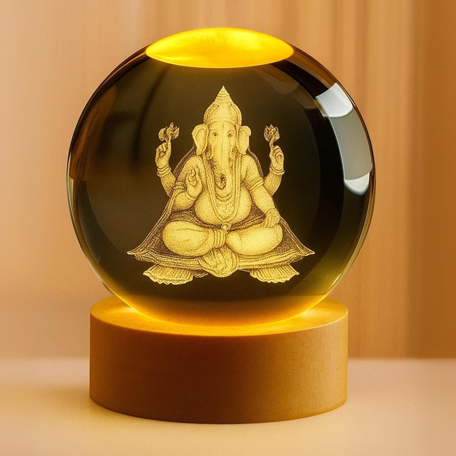 3D Crystal Moon Lamp – Engraved Crystal Ball with Wooden Base