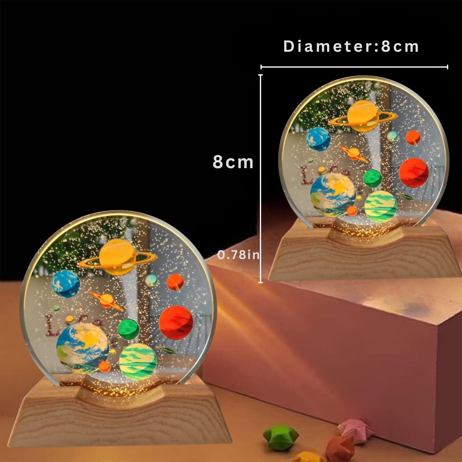 3D Crystal Moon Lamp – Engraved Crystal Ball with Wooden Base